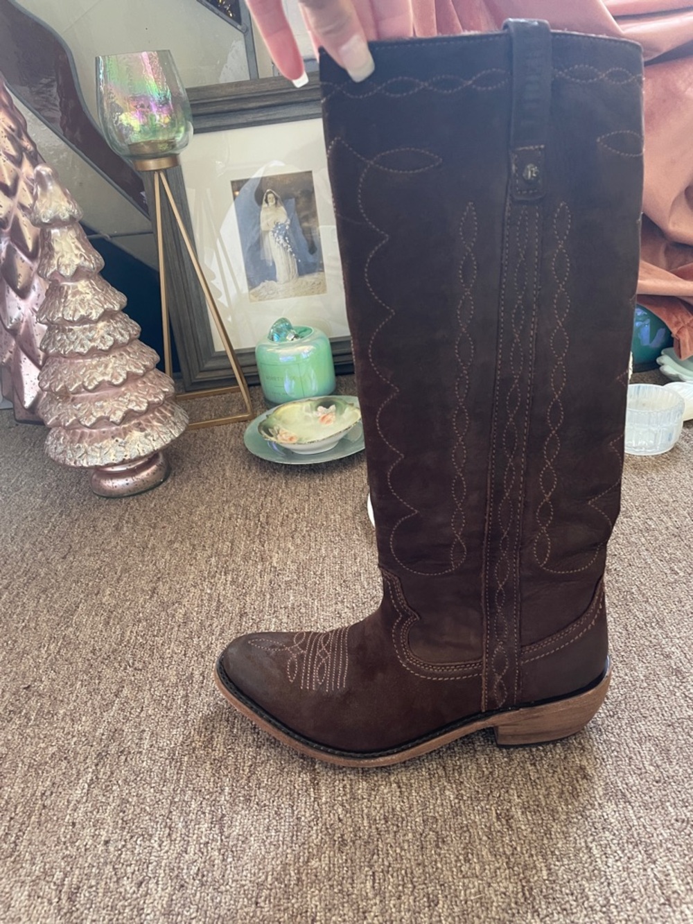 LIBERTY Black Women's Dark Brown Suede Western Knee-High Boot - Picture 2 of 11